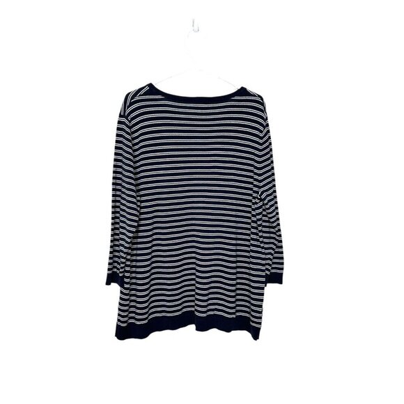 Talbots Womens Pullover Striped Knitted Sweater 3/4 Sleeves Blue White Size 2X - Picture 2 of 5